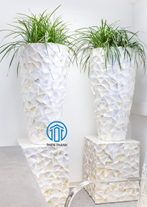 Pot de fleurs en marbre blanc avec incrustation de nacre, pour plantes d'intérieur, pot de fleurs en coquille de nacre blanche pour plantes d'intérieur - Product Image 3