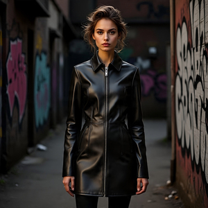 Vestes en cuir à la mode pour femmes Manteau en cuir rembourré à col montant et à manches longues Streetwear pour femmes Veste en cuir PU pour femmes - Product Image 6