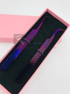 Pince à cils professionnelle en acier inoxydable violet personnalisée poignée en diamant à 90 degrés fort volume de cils incurvés à 90 degrés - Product Image 4