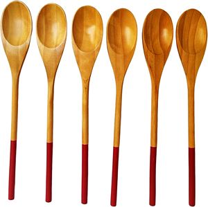 R 6 uds cucharas de madera cucharas de sopa de madera para comer mezclar Juego de Herramientas de cocina de madera de mango de Acacia Natural hecho en La India - Product Image 1