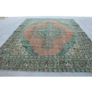 Alfombra de 9.5x12.1 pies, Alfombra Turca Vintage, Alfombra Ombré Azul Marrón - Product Image 1