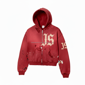 Sudadera con cremallera para mujer, ropa informal de lana de algodón pesado, estilo Vintage, Color rojo lavado, logotipo personalizado, estampado, bordado básico, sudaderas con capucha - Product Image 4