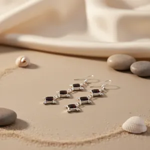 Pendientes de Plata 925 con Piedras Preciosas para Mujer, con Granate, Accesorios de Moda - Product Image 2