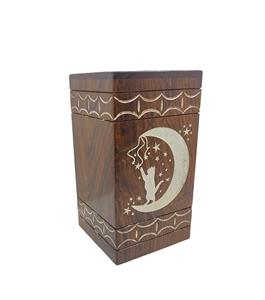 Urna de madera para cenizas humanas Cremación de madera para adultos para cenizas de mascotas Urnas Gato Luna Diseño blanco Urna de cremación personalizada para cenizas - Product Image 1