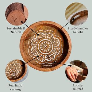 ถาดเสิร์ฟทรงกลมลายดอกไม้สำหรับตกแต่งบ้านทันสมัยจานไม้ทำด้วยมือพร้อมที่จับไม้มะม่วงสำหรับโชว์เสิร์ฟ - Product Image 6