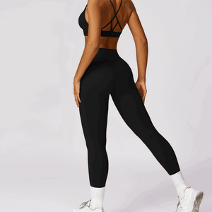 Conjunto de Yoga acanalado de manga larga de dos tonos para mujer, nuevo traje deportivo de entrenamiento de gimnasio de dos piezas, Top corto y mallas de talla grande - Product Image 2