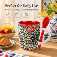 Mug en céramique de style marocain vintage personnalisé OEM ODM avec cuillère, souvenir touristique, design marocain, tasses en porcelaine
