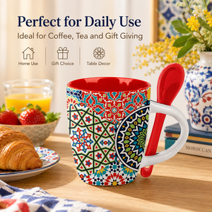 Tazza in Ceramica Personalizzata OEM ODM Stile Marocchino Vintage con Cucchiaio, Souvenir Turistico Design Marocchino, Tazze in Porcellana - Product Image 2
