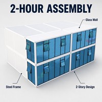 Maison modulaire de luxe à deux étages avec murs en verre, préfabriquée et portable, pour bureau de chantier et dortoir de travailleurs