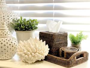 Plateau de service en jute de rotin décoratif fait à la main avec finition en incrustation d'os Ensemble de 3 plateaux de serveur de nourriture de forme arrondie - Product Image 4