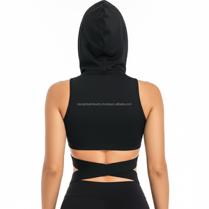 Sexy Hooded Sports <b>Bra</b> Cut Out Side Workout Crop Top Full Zip Sleeveless Gym Hoodie Athletic Yoga <b>Bra</b> Fashion Activewear - Product Image 3