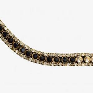 Équipement d'équitation en cuir de selle noir durable Bande de sourcils de cheval décorative à 3 rangées de cristaux noirs et clairs Strass Bling - Product Image 3