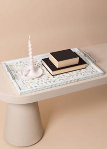 Plateau de service rectangulaire en incrustation de nacre exquis avec poignées Plateau Capiz fait main pour servir de la nourriture ou la décoration de la maison - Product Image 6