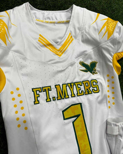 Ensemble d'uniformes de football américain personnalisés pour les équipes pantalon en jersey de tissu à mailles respirantes Options de taille plus courtes Vente en gros en vrac - Product Image 2