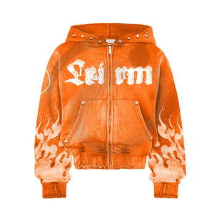 Sudadera con capucha con cremallera desteñida al sol de gran tamaño para mujer, sudadera con bolsillo de lavado con ácido Terry francés de alta calidad con tachuelas, sudaderas con capucha para mujer - Product Image 2