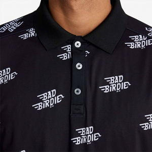 Polo noir personnalisé pour homme avec logo imprimé, motif respirant, manches courtes, col chemise - Product Image 3