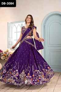 Nuevo diseñador de Color púrpura Chinon Material Lehenga Choli con trabajo de bordado de secuencia pesada y Chinon Fabric Dupatta Set - Product Image 4