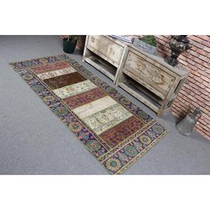 Tapis turc 3,2x7 pieds, tapis vintage d'appoint, tapis à pois bleu et marron - Product Image 4