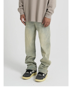 Pantalones Vaqueros Personalizados para Hombre, Pantalones de Mezclilla con Dobladillo Abierto, Lavado, Corte Recto - Product Image 2