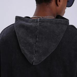 Vintage <b>Black</b> Acid Wash Cotton <b>Hoodie</b> for Men Fleece Pullover Tops <b>Zipper</b> Baggy Loose Fit Casual Style Spring Winter Sizes 6XL - Product Image 6