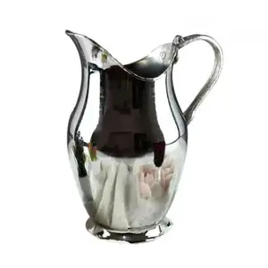 Jarra de cobre de estilo otomano para bebidas, jarra hecha a mano de estilo auténtico, Turna, Carafe, Surahi, Color níquel, 1400ml - Product Image 1