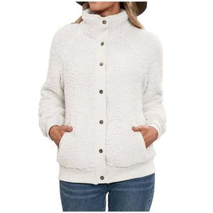 Chaqueta de Forro Polar Sherpa de Color Sólido para Mujer, Manga Larga, Cuello Alto, Ropa de Abrigo Informal de Invierno - Disponible para Pedidos al por Mayor - Product Image 2