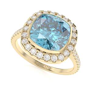 Anillo de compromiso de Halo de diamante con corte de cojín azul con acentos para anillo de mujer - Product Image 2