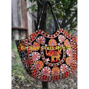Sac fourre-tout Rajasthani de haute qualité, brodé, à pompons, avec fermeture éclair, doublure en coton/polyester, fait main, motif dessin animé, capacité 5 kg - Product Image 4