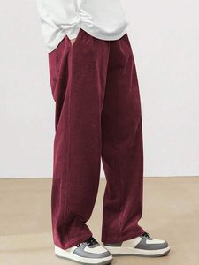 Pantalon droit en velours côtelé pour homme, tenue décontractée solide à taille élastique avec poches, leggings de yoga à coupe ample - Product Image 4