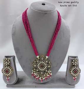 Long Motipearl Mala & Drop Pendentif Collier Ensemble À La Mode Ton Or Kundan perle Collier Boucles D'oreilles Ensemble Avec Femmes Filles - Product Image 4