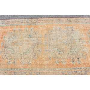 Alfombra Turca de 3.9x10.4 pies, Alfombra Vintage, Alfombra de Lana Abstracta en Tonos Naranja y Azul - Product Image 5