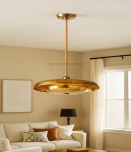 Elegant Mid Century Modern Brass Pendant Light Vintage Dome Ceiling <b>Lamp</b> Retro Chandelier <b>Adjustable</b> Height LED Kitchen Island - Product Image 4