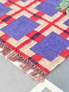 Alfombra Kilim de lana hecha a mano, patrón geométrico, lavable y compatible con mascotas, pila plana, decoración del hogar para sala de estar, alfombra étnica de área de lana - Product Image 6