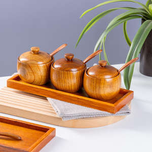BAMBUS Jujube Art Déco – Ensemble de pots à épices portables multifonctionnels en bois, plusieurs pièces, capacité 150 ml, plateau à assaisonnements Diwali - Product Image 2