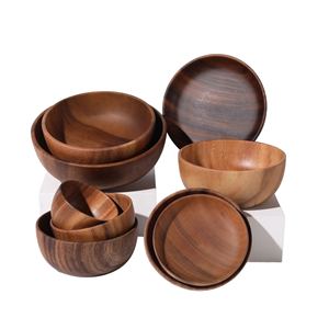 Ensaladera de madera clásica de Ramadán, utensilios de cocina de madera pulida para aperitivos, ensaladas y guarniciones, cuenco para servir - Product Image 1