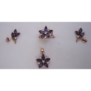 Juego de Joyería Nupcial en Oro Rosa, Collar/Aretes/Anillo para Mujer, Diseño Floral, Ideas de Regalo para Bodas y Fiestas, Zirconia, Corte Marquesa, Perla - Product Image 1