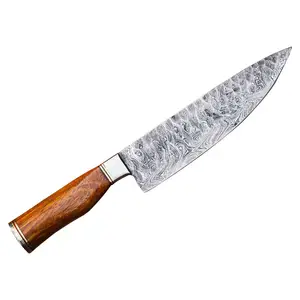 Couteau de chef fabriqué par un fabricant professionnel au prix de gros couteau de chef en acier damas fait à la main pour une utilisation en cuisine