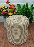 POUF OTTOMAN SIÈGES NOIR et BLANC TOP JUTE COTON CONCEPTION COTON MACRAME PERSONNALISÉ HOME BUREAU HÔTELS UTILISATION BEACH CAFE