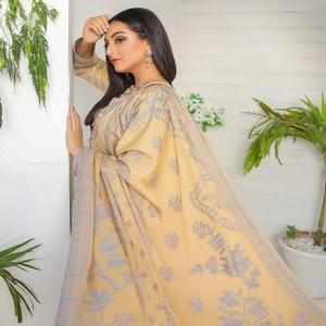 Casual and Traditional Women's Trousers Suits From Pakistan and India Made of Linen Peach Wool Fabric for Daily Wear - Product Image 2