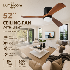 USA In Stock 52 Inch Solid Wood Flush Mount <b>Ceiling</b> Fan with <b>Light</b> and Remote Quiet DC Motor for Living Room Bedroom - Product Image 1