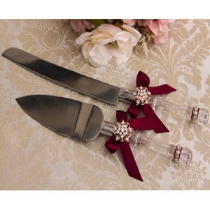 Spatule et couteau à gâteau en métal avec poignées en acrylique cristallin, outils de service pour cérémonies et mariages - Product Image 4