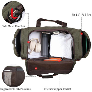 OEM Genuine Leather Trip Travel <b>Bag</b> 3 Compartment Front Pocket Waxed Cotton Light Weight Canvas Waterproof <b>Shoe</b> Compartment for - Product Image 5