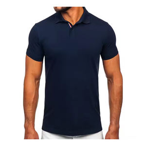 เสื้อโปโลแขนสั้นสำหรับผู้ชาย, ผ้าฝ้ายนุ่มสบายคอปกมีกระดุมด้านหน้าดีไซน์สีพื้นสำหรับงานกอล์ฟออฟฟิศ - Product Image 1