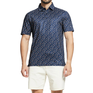 Nouveau polo pour homme en tissu tissé respirant, bleu foncé imprimé, à manches courtes, style décontracté chic, vente en gros - Product Image 4