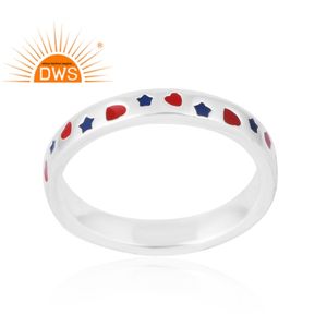 Latest Selling 925 Sterling Silver <b>Red</b> & Blue Enamel Ring Custom Jewelry For Women Gift For Her - Product Image 1