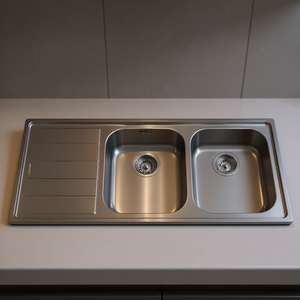 Fregadero de Cocina Apell de 2 Cubetas, Acero Inoxidable Cepillado, 116x50cm, Colección LINEAR, Duradero y Elegante - Product Image 3