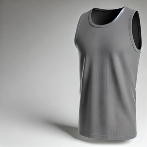 เสื้อกล้ามออกกำลังกายผ้าฝ้ายสแปนเด็กซ์เข้ารูปสำหรับผู้ชายระบายอากาศได้ดีเสื้อคอกลมผ้าสแปนเด็กซ์พิมพ์โลโก้เสื้อออกกำลังกายซักสบายๆแบบถัก - Product Image 2