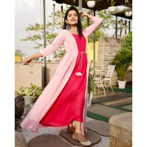 Vestido Tipo Capa Rosa Taffy para Mujer, Elegante para Fiestas, Diseño de Capa, para Boutique, Venta al por Mayor y Exportación - Product Image 3