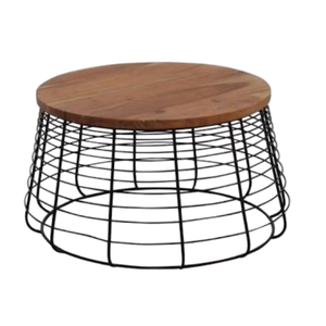 Table basse ronde en fil métallique, cadre métallique, Cage, ardoise, tambour noir, meubles de salon - Product Image 1