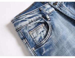 กางเกงยีนส์สีน้ำเงินผ้ายืดเข้ารูปสำหรับผู้ชาย, กางเกงยีนส์เอวสูงผ้าเดนิมปักลายหลุมผ้าซักสีเข้มใส่ Y2K พอดีตัวสำหรับผู้ชาย - Product Image 5